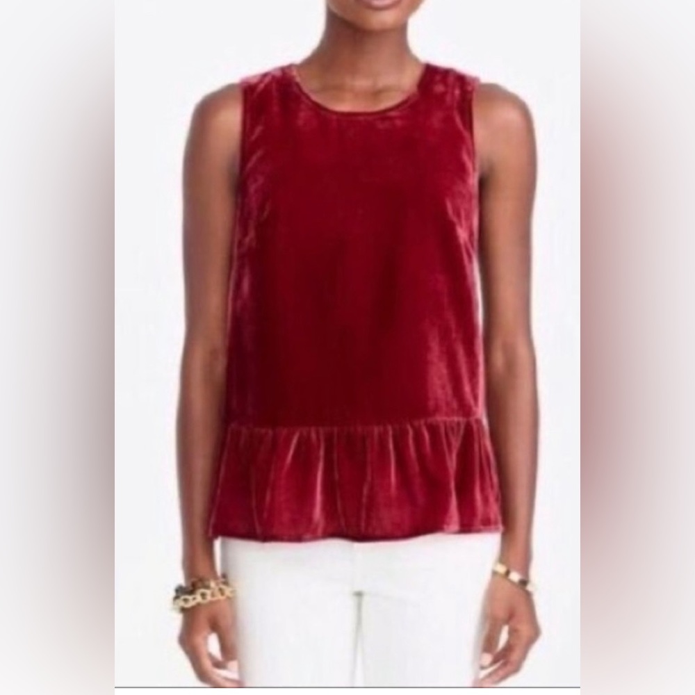 J. Crew Maroon Burgundy Wine Red Velvet Drapey Peplum Sleeveless Top